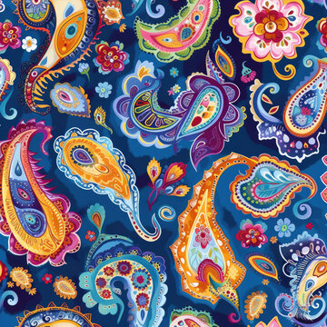 colorful paisley pattern on a blue background