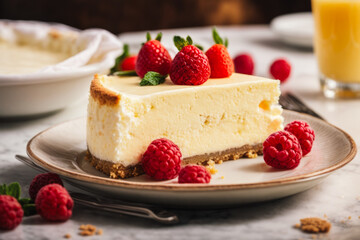 New York Delight Classic New York Cheesecake - A Rich and Creamy Dessert with a Dense Texture, Made with Cream Cheese, Eggs, and Sugar on a Graham Cracker Crust