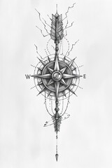Wind Cose compass tattoo symbol isolated on white