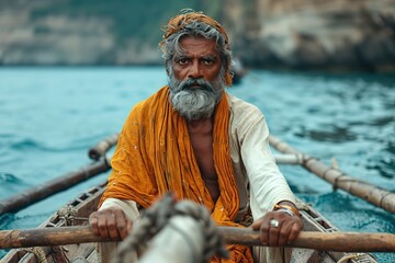 Indian traditional boat researcher studying the navigational techniques of traditional boats