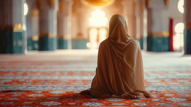Muslim woman praying in the mosque