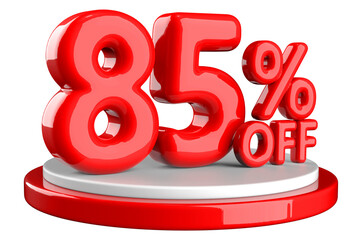 85 percent off sale discount red number with podium display 3d render