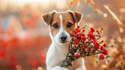 jack russell terrier with flowers