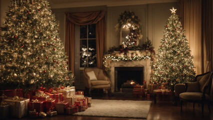 Fototapeta premium A_Christmas_tree_decorated_with_lights_and_ornaments_0