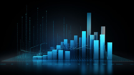 graph on black, sound wave background, Financial neon rising graph and chart with lines and numbers front view, Ai generated image - Powered by Adobe
