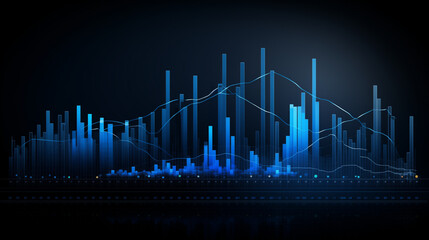graph, sound wave background, Financial neon rising graph and chart with lines and numbers front view, Ai generated image