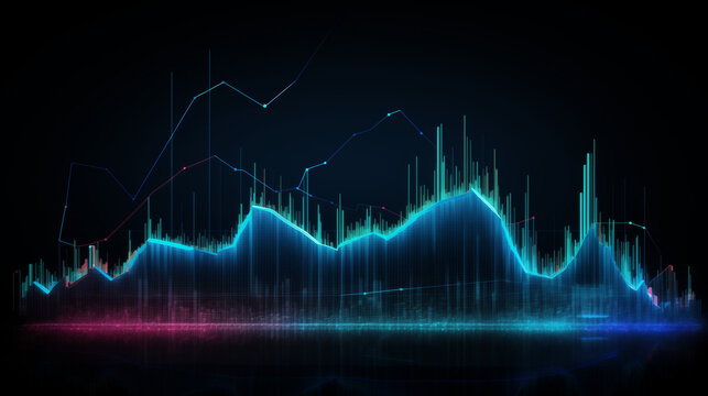 heart beat graph, sound wave background, Financial neon rising graph and chart with lines and numbers front view, Ai generated image - Powered by Adobe