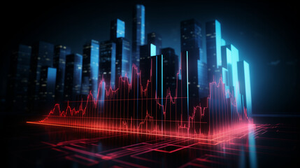 abstract background with lines, Financial neon rising graph and chart with lines and numbers front view, Ai generated image