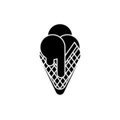 Summer ice cream cone with 3 flavor balls in black fill flat icon. Trendy style summer holiday graphic element resources for many purposes.