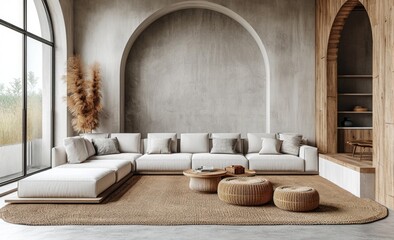 A modern living room design suitable for a wall mockup