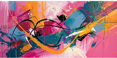 Abstract stylized background painted on a wall, canvas. A bright multicolored image painted with paint