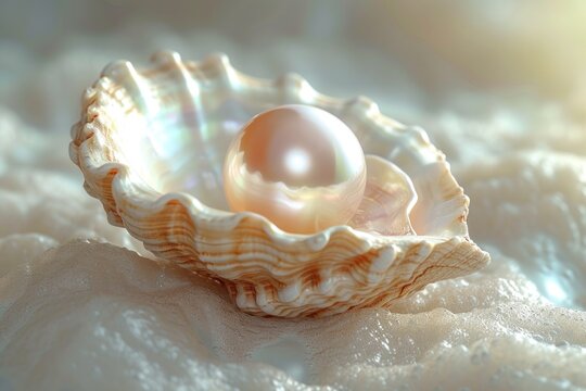 Finest quality beautiful natural open pearl shell close up realistic single valuable object image