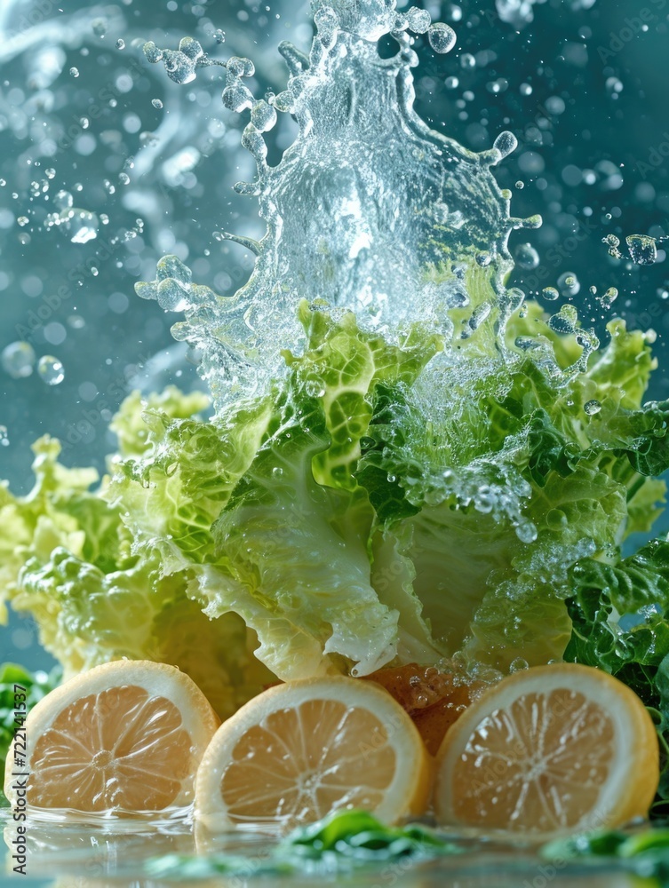 Poster fresh lettuce in water