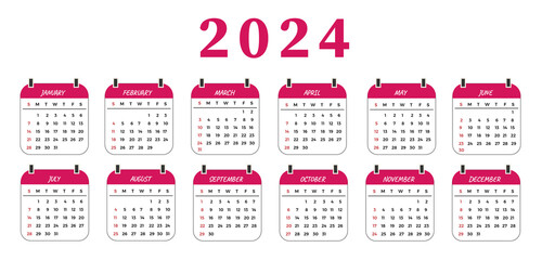 Free vector aesthetic table 2024 calendar
