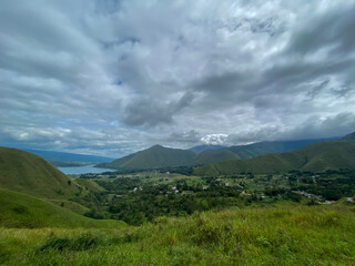Lake Toba of north Sumatra against cloudy sky taken from Dolok Raja.