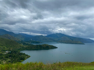 Lake Toba of north Sumatra against cloudy sky taken from Dolok Raja.