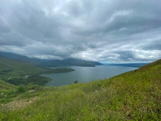 Lake Toba of north Sumatra against cloudy sky taken from Dolok Raja.