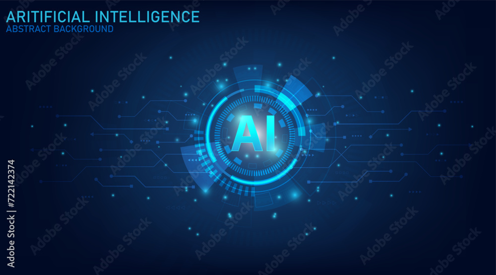 Aufkleber Artificial intelligence technology circuit board. Technology abstract background. Futuristic concept technology artwork for web, banner template. Big data and machine learning. Vector illustration