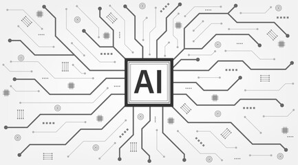 Artificial intelligence technology circuit board. Technology abstract background. Futuristic concept technology artwork for web, banner template. Big data and machine learning. Vector illustration