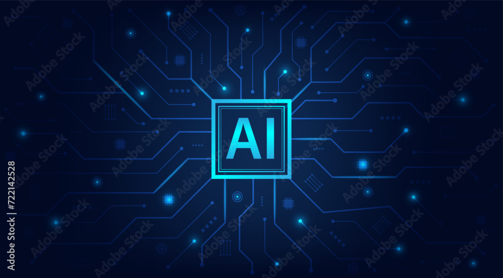 Aufkleber Artificial intelligence technology circuit board. Technology abstract background. Futuristic concept technology artwork for web, banner template. Big data and machine learning. Vector illustration
