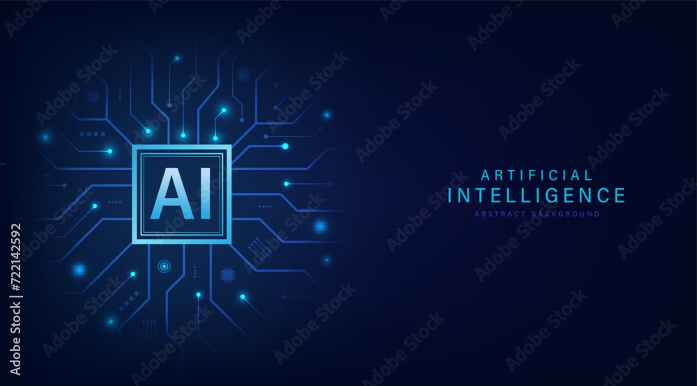Fototapete Artificial intelligence technology circuit board. Technology abstract background. Futuristic concept technology artwork for web, banner template. Big data and machine learning. Vector illustration