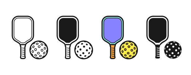 Pickleball Racket and Ball Icons In Different Styles