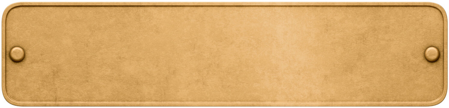 Isolated Brass Plate With Two Rivets. 3D Illustration