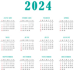 Free vector New Year 2024 Table Calendar Green