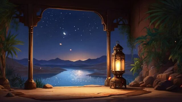 Ramadan lamp, with twinkling light, to welcome the holy month of Ramadan