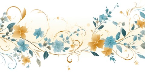 Fototapeta na wymiar light azure and pale amber color floral vines boarder style vector illustration 