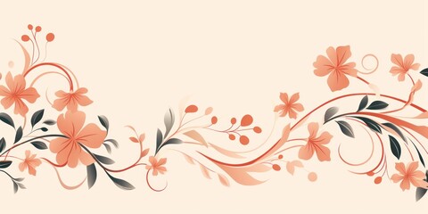 light bisque and pale terracotta color floral vines boarder style vector illustration

