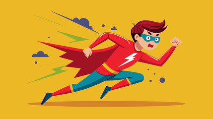 Fototapeta premium Dynamic superhero in action cartoon on yellow background