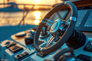 steering wheel on a luxury yacht. 