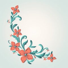 light coral and pale turquoise color floral vines boarder style vector illustration 