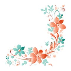 light coral and pale turquoise color floral vines boarder style vector illustration 