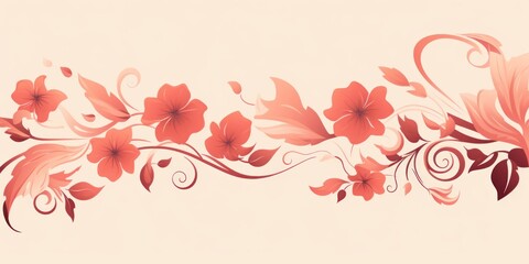 light crimson and pale apricot color floral vines boarder style vector illustration