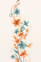 light cyan and blush orange color floral vines boarder style vector illustration