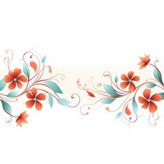 light cyan and blush orange color floral vines boarder style vector illustration