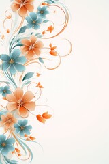 Fototapeta na wymiar light cyan and blush orange color floral vines boarder style vector illustration