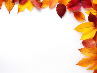 Naklejka na ściany i meble frame made of autumn leaves on a white background with space for text