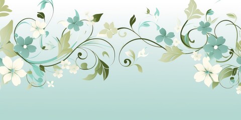 Fototapeta na wymiar light honeydew and pale turquoise color floral vines boarder style vector illustration 