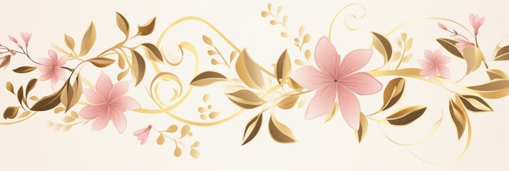 Fototapeta na wymiar light goldenrod and pale pink color floral vines boarder style vector illustration 