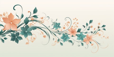 Fototapeta na wymiar light emerald and dusty peach color floral vines boarder style vector illustration