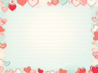 Lined paper for writing cute valentine theme - obrazy, fototapety, plakaty