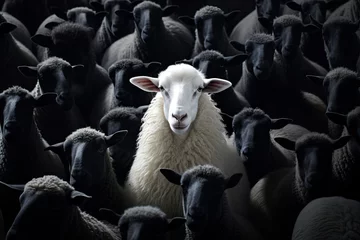 Gordijnen Sheep and lambs on a black background. 3d rendering © Kitta
