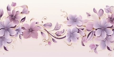 Fototapeta na wymiar light lavender and blush violet color floral vines boarder style vector illustration