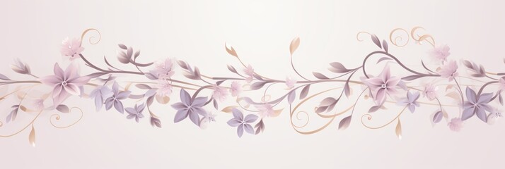 light lavender and pale peach color floral vines boarder style vector illustration
