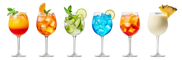 Summer alcohol cocktails on a transparent background