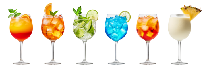 Summer alcohol cocktails on a transparent background