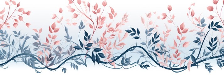 Fototapeta na wymiar light indigo and blush pink color floral vines boarder style vector illustration 